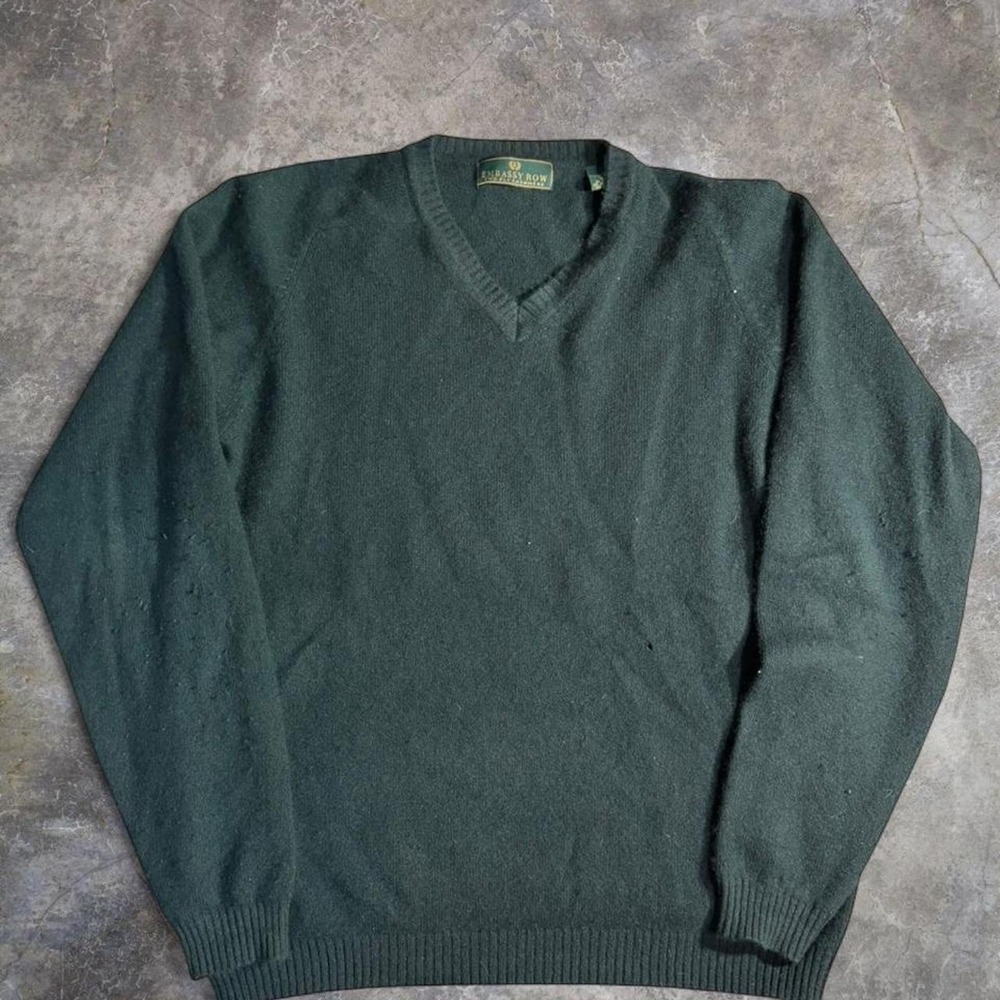 Vintage Embassy Row 100% Cashmere Dark Green V-Neck Sweater Made In Italy Size M